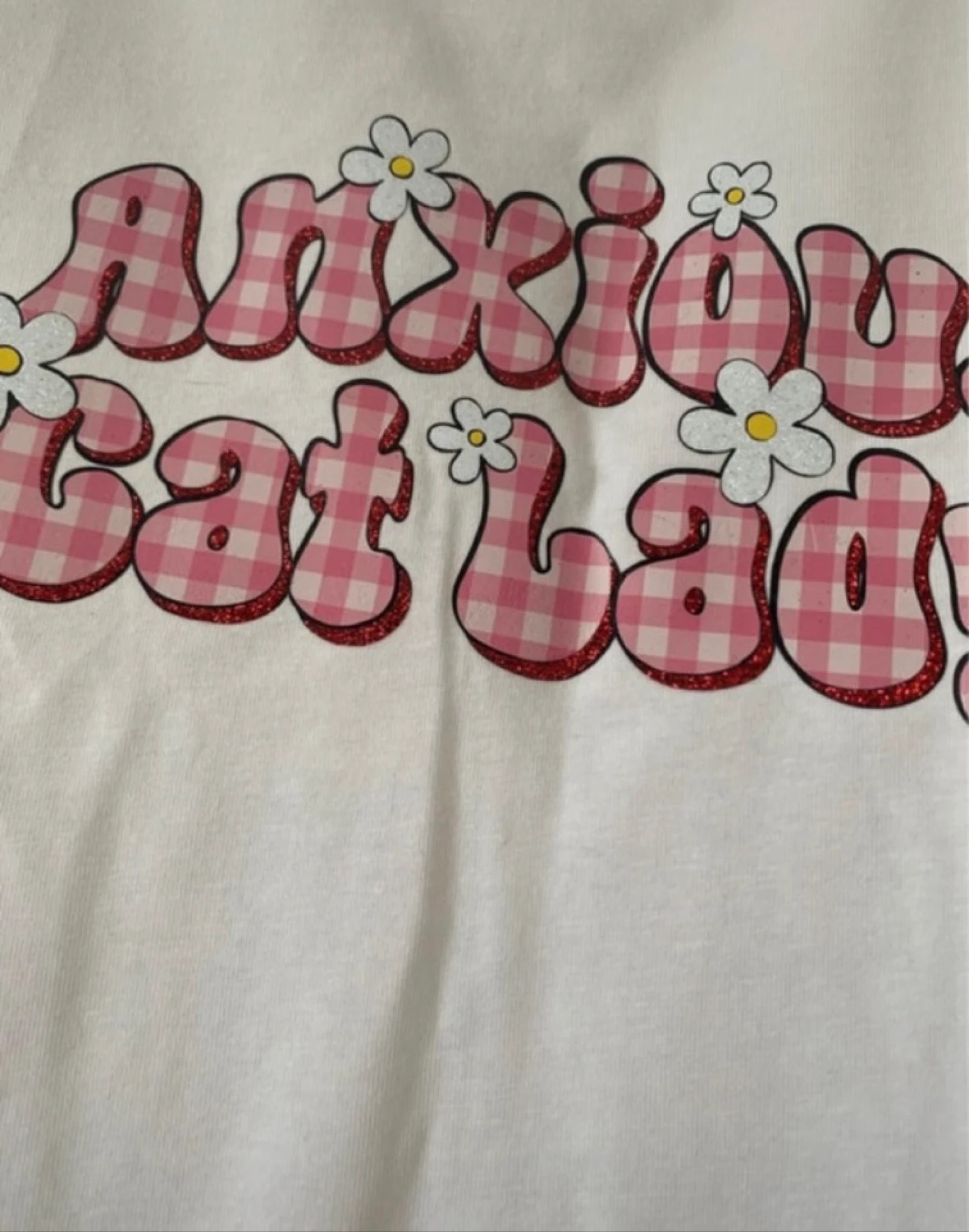 White/pink printed vichy and sequins women's t-shirt - Size XL No brand – photo 3